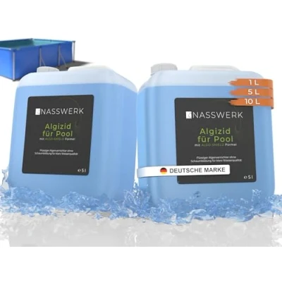 Abbildung von NASSWERK® Algizid für Pool flüssig 10l Algenvernichter um grünes Poolwasser klar bekommen mit Klareffekt Anti Algen Antialgenmittel Algenmittel