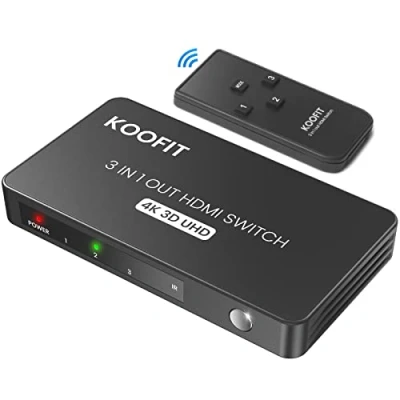 Abbildung von HDMI Switch Automatisch, 4K Splitter 3 in 1 Out, Umschalter mit Fernbedienung, Verteiler Unterstützt UHD 3D HDR HDCP1.4 für TV Stick Xbox PS4 Blu Ray DVD