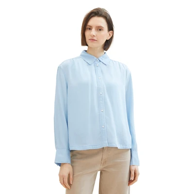 Abbildung von TOM Tailor Hemdbluse, Damen, Größe: 34, Clean light stone blue denim