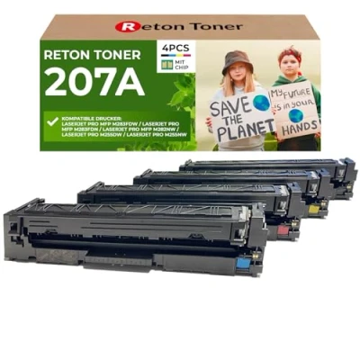 Abbildung von [Mit Original Chip wiederverwendet] Reton Toner Multipack kompatibel für 207A 207X W2210A W2211A W2212A W2213A HP Color Laserjet Pro MFP M255dw M255nw M282nw M283fdn M283fdw