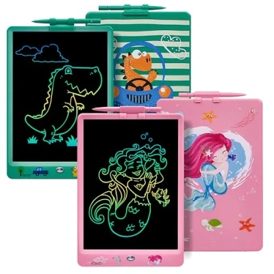 Abbildung von DYNASONIC DYNA PM Dinosaurier Tafeln + Meerjungfrau, 25,4 cm (10 Zoll), LCD Farbtafel für Kinder, magnetisches Zeichenbrett, Lernspielzeug, Geschenk Kindertafel, 2 Stück