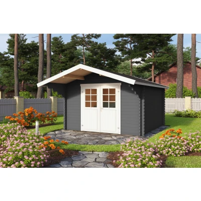 Abbildung von LASITA MAJA Gartenhaus &quot;Viljandi 34&quot;, Blochbohlenhaus 34mm, Fundamentmass 3000x3000, Carbongrau