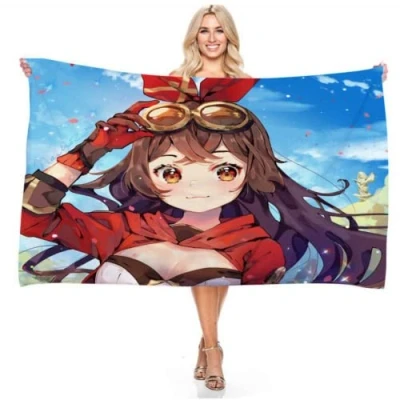 Abbildung von Genshin Impat,Strandtuch Badetuch,Mikrofaser Strandtuch 70x150 Cm Kinderhandtuch Mit Namen,Anime Badetuch Handtuch,bademantel (E,100x200cm)