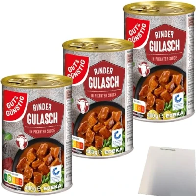 Abbildung von usy Bundle für Gut&amp;Günstig Rinder Gulasch in pikanter Sauce 3er Pack (3x400g Dose) + Block