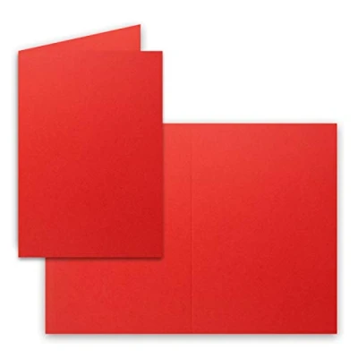Abbildung von 25 Faltkarten B6 Rot Blanko Doppel Karten 12 x 17 cm sehr formstabil für Drucker geeignet Serie: FarbenFroh