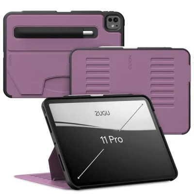 Abbildung von ZUGU iPad Pro 11 Zoll Hülle (M4) 2024 schlanke Schutzhülle 8 Winkel Ständer magnetisch, Aufladen Stiftes Auto Sleep/Wake Up [ Pro11 Beere Violett ]