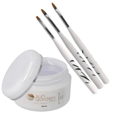Abbildung von Sun Garden Nails UV Gel 30 ml 1 Phasengel Allround klar + Pinselset 3tlg.