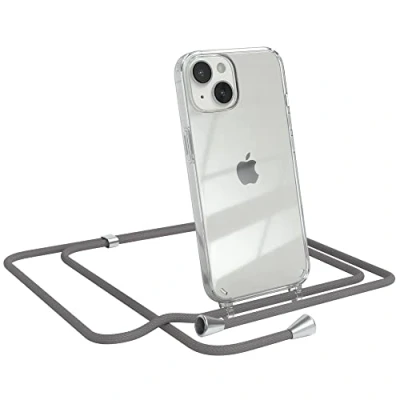Abbildung von EAZY CASE Handykette kompatibel mit iPhone 14 Handyhülle Umhängeband, Handykordel Schutzhülle, Silikonhülle, Hülle Band, Stylische Kette für Smartphone, Anthrazit