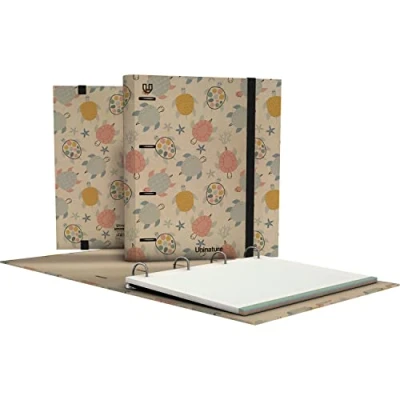Abbildung von Unipapel 4 Ringe, umweltfreundlich, A4, inkl. 100 recycelte Blätter, 90 g, kariert 5 x cm, farbige Bänder, Uninature Design Turtles, FSC recycelt, 100% Carpebook