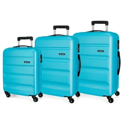 Abbildung von Roll Road Flex Kofferset Blau 55/65/75 cms Hartschalen ABS Kombinationsschloss 182L 4 Räder Handgepäck
