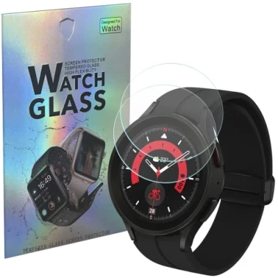 Abbildung von Schutzfolie für Samsung Galaxy Watch 5 Pro 45mm [2 Stück] [Durchmesser 36 mm] Schutzglas Hartglas Panzerglas Displayschutzfolie Panzerglasfolie PHONILLICO