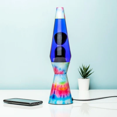 Abbildung von FISURA &quot;Tie Dye Lavalampe. Mehrfarbige Basis, lila Flüssigkeit und Lava. Lavalampe mit Ersatzbirne. Größe : 1,5 x 11,5 40 Zentimeter.