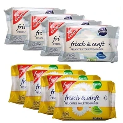 Abbildung von Gut &amp; Günstig 8 Pack (560 Blatt) feuchtes Toilettenpapier 4er Kamille Sensitiv
