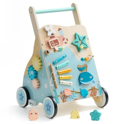 Abbildung von ROBUD Lauflernwagen Holz,Baby Lauflernhilfe,Baby Walker,Meeresthema