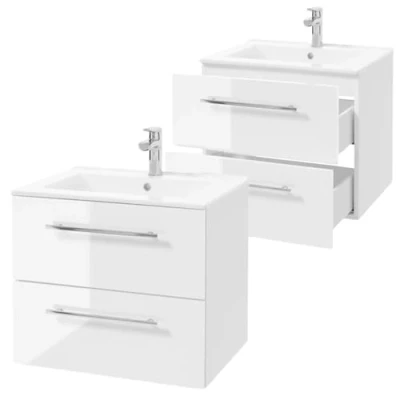Abbildung von Deftrans Domodomo Badezimmerschrank mit Waschbecken, 60 x 50 45,6 cm weißer Unterschrank für Hängeschrank Badezimmer Keramik Waschbecken Set