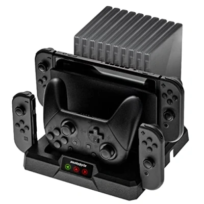Abbildung von Snakebyte DUAL Charge Base S Nintendo Switch Ladestation, All in One Organizer für 10 Spiele, Ladefunktion 1 Pro Controller und 2 Joy Cons, Dockingstation mit LED Anzeige