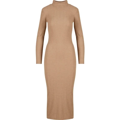 Abbildung von Urban Classics Longlseeve Mockneck Etuikleid, Damen, Größe: Large, Beigemelange