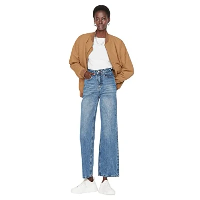 Abbildung von Trendyol Damen Herren Hoher Bund Weites Bein der 90er Jeans, Blau, 40 EU