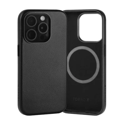 Abbildung von TORRO Hülle Leder Kompatibel mit iPhone 15 Pro Echt lederhülle Schlanke Bumper kompatible MagSafe (Schwarz)