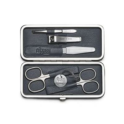Abbildung von nippes Solingen Maniküre Set Raute, 5 teilig, Lamm Nappa Etui mit Rahmen und Lederfutter innen, Nagelset Made in Germany, Nagelpflege vernickelten Instrumenten