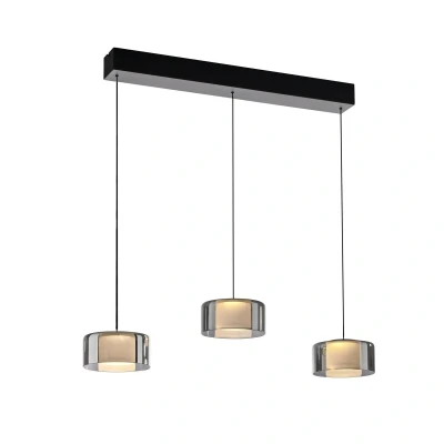 Abbildung von Paul Neuhaus LED Pendelleuchte RIKA, 3 flammig, Rauchfarben, Schwarz, Metall, Dimmfunktion, Memoryfunktion, fest integriert, Extra Warmweiß, Lampenschirme aus Glas, Höhenverstellbar B 66 x H 180 T 15 cm