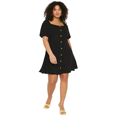 Abbildung von Trendyol Damen Women line Fitted Woven Dress Mini A Linie tailliertes gewebtes Plus Size Kleid, Black, 48