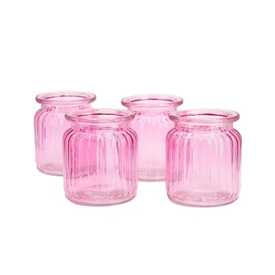 Abbildung von Creativery Windlicht Glas 8x9cm Set 4 Stück Windlichtglas Teelichthalter Teelichtgläser kleine Vasen rosa