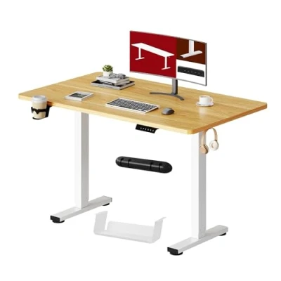 Abbildung von SANODESK Höhenverstellbarer Schreibtisch 110 x 60 cm mit KOMPLETTE TISCHPLATTE Höhenverstellbar Elektrisch Ergonomischer Steh Sitz Tisch Computertisch für Heimbüro Homeoffice(ahorn)