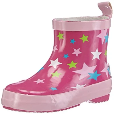Abbildung von Playshoes Unisex Kinder Gummistiefel Halbschaft Regenstiefel, pink Sterne, 24 EU