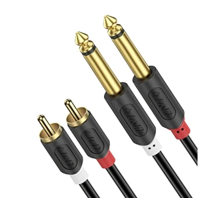 Abbildung von J&amp;D 2x 6,35 mm zu 2RCA Kabel, Gold Plated [AudioWave Serie] 2 x 6,35mm 1/4&#039;&#039; Männlich TS RCA PVC Überzug Stereo Audio Adapter Y Splitter Cinch Kabel 9 Feet