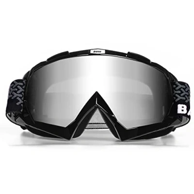 Abbildung von KINGBIKE Motocross Brille Mtb Dirt Bike ATV Crossbrille goggle Sicherheit Tactical Riding Motorradbrillen für Herren Damen Jugend Fit ÜBer (Schwarz Silber, Erwachsene)