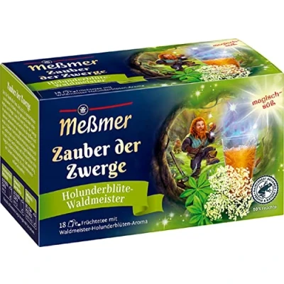 Abbildung von Meßmer Zauber der Zwerge Holunderblüte Waldmeister 18 Teebeutel Vegan Glutenfrei Laktosefrei