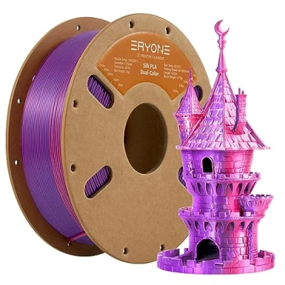 Abbildung von ERYONE Dual Seiden PLA Filament 1.75mm,Co Extrucsion für 3D Drucker +/ 0,03 mm,Bicolor Seide Zwei Eins Filament1 kg/Spule,Orange Red &amp; Purple