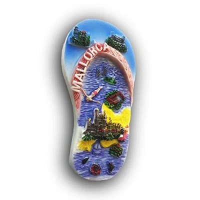 Abbildung von 3D Slipper Mallorca Spanien Kühlschrank Magnet Tourist Souvenirs Handmade Harz Handwerk Magnetische Aufkleber Home Küche Dekoration Reise Geschenk