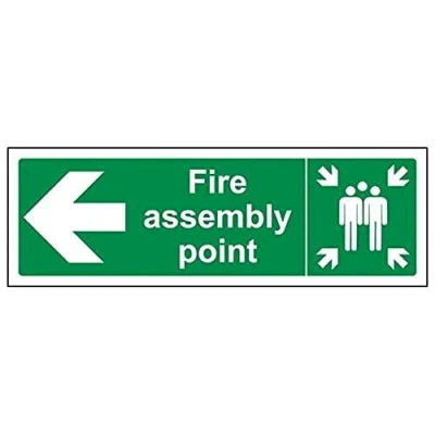 Abbildung von vsafety 17021 ax s Pfeil links &#039;Schild &quot;Fire Assembly Point, selbstklebendes Vinyl, Landschaft, 300 mm x 100
