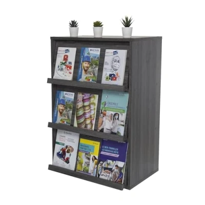 Abbildung von Iris Ohyama, Möbel, Bücherregal, Aufbewahrungsregal, 3 Klapptüren, Design, Modern, Mehrzweck, Büro, Schlafzimmer, Wohnzimmer Flap Rack CHR Eiche Grau