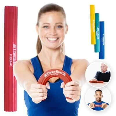 Abbildung von TheraBand FlexBar Handtrainer Unterarmtrainer für Rehabilitation &amp; Griffkraft Trainingsgerät Hand, Handgelenk Unterarm Fitness Zubehör Handmuskeltraining Flexibler Übungsstab Rot