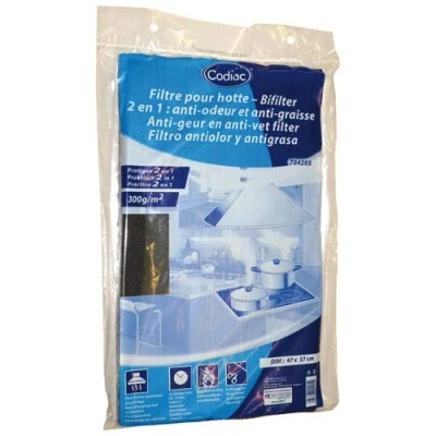 Abbildung von Codiac 704205 Filter für Dunstabzugshaube, 2 in 1, entfernt Fett und Gerüche, 300 g/m², 47 x 57 cm