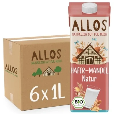 Abbildung von Allos Bio Hafer Mandeldrink ungesüßt Milchalternative aus Haferdrink Drink auf pflanzlicher Basis ohne zugesetzten Zucker Mandel vegan laktosefrei 1 Liter (6 Stück)