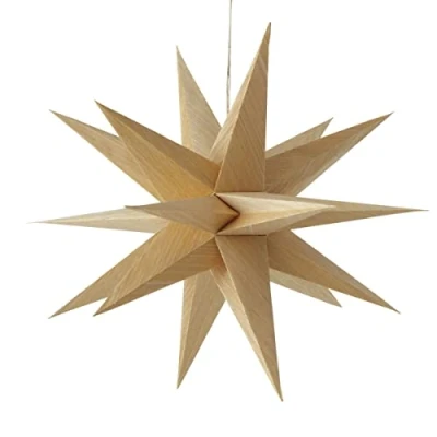 Abbildung von Spetebo Papier Weihnachtsstern in Holz Optik 40 cm 3D Adventstern zum Hängen Falt Stern Weihnachten Advent Winter Fenster Deko Hänger