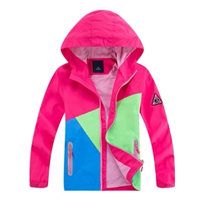 Abbildung von YOUNGSOUL Kinder Regenjacke mit Farbblock Mädchen Jungen Übergangsjacke Outdoorjacke Win und Wasserdicht Windjacke Kapuze Rose DE: 104 110 (Herstellergröße 110)