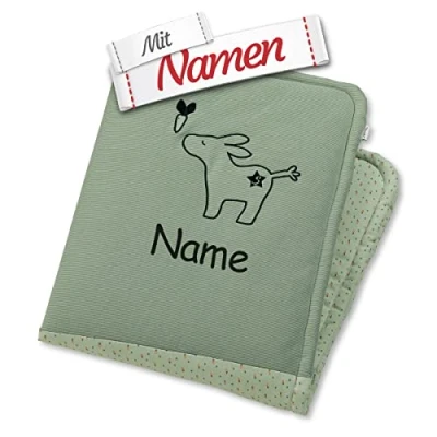 Abbildung von Sterntaler Emmilius Schmusedecke mit Namen bestickt, Wattierte Jungen Kinderdecke Babydecke Kuscheldecke, 75 x 100