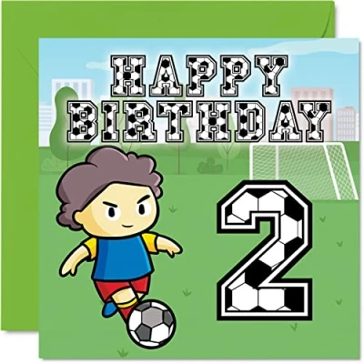 Abbildung von 2. Geburtstagskarte für Jungen Fußball Fan Karte 2 Jahre alter Jungen, Geburtstagskarten Ihn, 145 mm x Grußkarte Sohn, Bruder, Enkel, Neffe, Cousin, zweiter Geburtstag