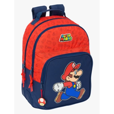 Abbildung von safta SUPER MARIO TRICK Schulrucksack für Kinder, ideal Kinder verschiedener Altersgruppen, bequem und vielseitig, Qualität Widerstandsfähigkeit, 32 x 15 42 cm, Dunkelblau/Rot, M, Casual