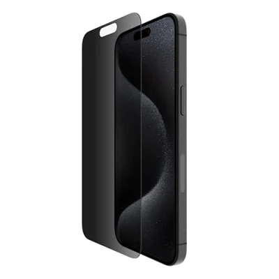 Abbildung von Belkin ScreenForce TemperedGlass antimikrobielle Display Privacy Schutzfolie für iPhone 15 Pro Max, dünn und kratzfest, inklusive Positionierungsschale eine blasenfreie Applikation