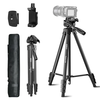 Abbildung von SIRUI Kamera Stativ 180cm, Aluminium Camera Tripod mit Telefonklemme Dreibein Stative Fotostativ für Smartphone DSLR Camcorder