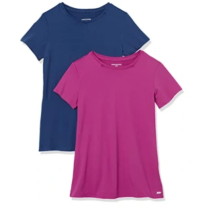 Abbildung von Amazon Essentials Damen Kurzärmliges Tech Stretch T Shirt mit Rundhalsausschnitt (in Übergröße erhältlich), 2er Pack, Blau/Orchideenviolett, XXL Große Größen