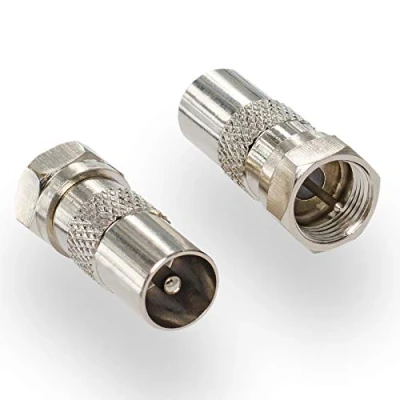 Abbildung von HB DIGITAL SAT Antennen Adapter: F Stecker (Satelliten DVB S/S2 Anschluß männlich) zu IEC (Kabelfernsehen C, Terrestrischer T2 Anschluß, Koaxial TV Steckverbinder Vernickelt