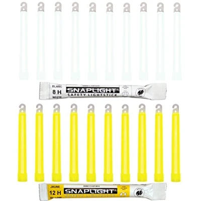 Abbildung von Cyalume Technologies SnapLight 15cm ultra helle Knicklichter 20 er Pack mit Haken am Ende (10 8h in weiß, 10 12h gelb), Weiß x10 +Gelb x10, SA8 208099AM