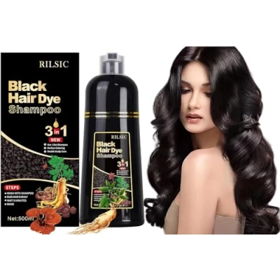 Abbildung von 500ML Haarfarbe Schwarz,Natürliche Schwarze Haarfärbeshampoo,Black Hair Dye Shampoo 3 IN 1 Gegen Graue Haare Instant Color Shampoo,Haarfärbung,Sofort Haarfarben für Männer Frauen
